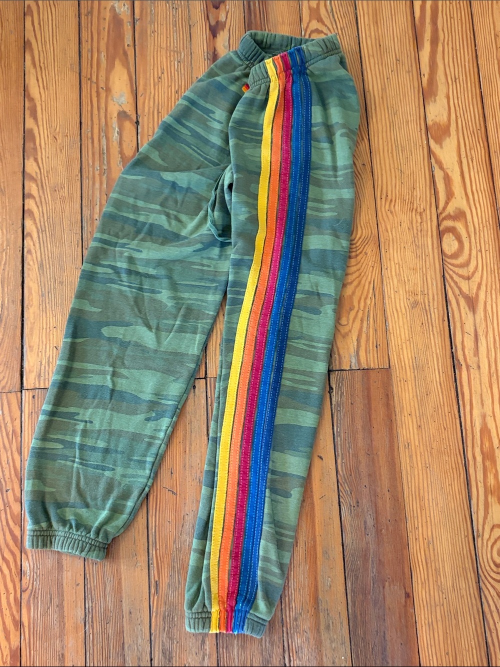 Aviator Nation Olive Green Camo Joggers with Rainbow Stripe - Picture 4 of 6